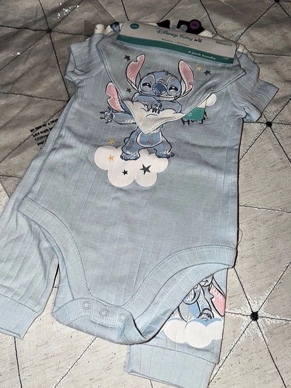 Disney Stitch Baby 12M Bodysuit Set Blue NWT